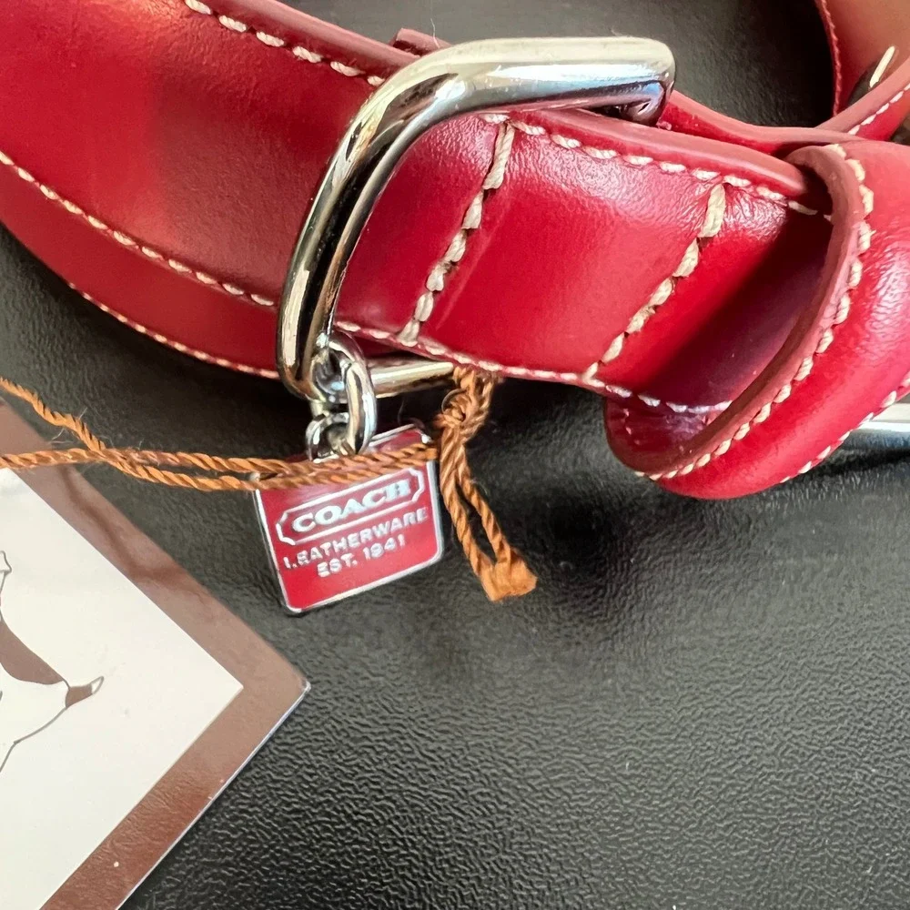 Coach Vintage Red Leather Grommets Dog Collar XL 22-26 Inch 8848 NEW